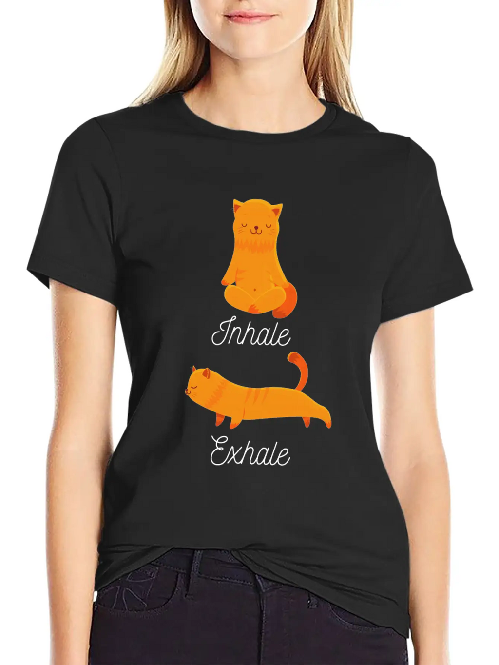 Funny Meditation Meditating Cat Inhale Exhale Unisex Casual T-Shirt – Clean Design For Daily Comfort