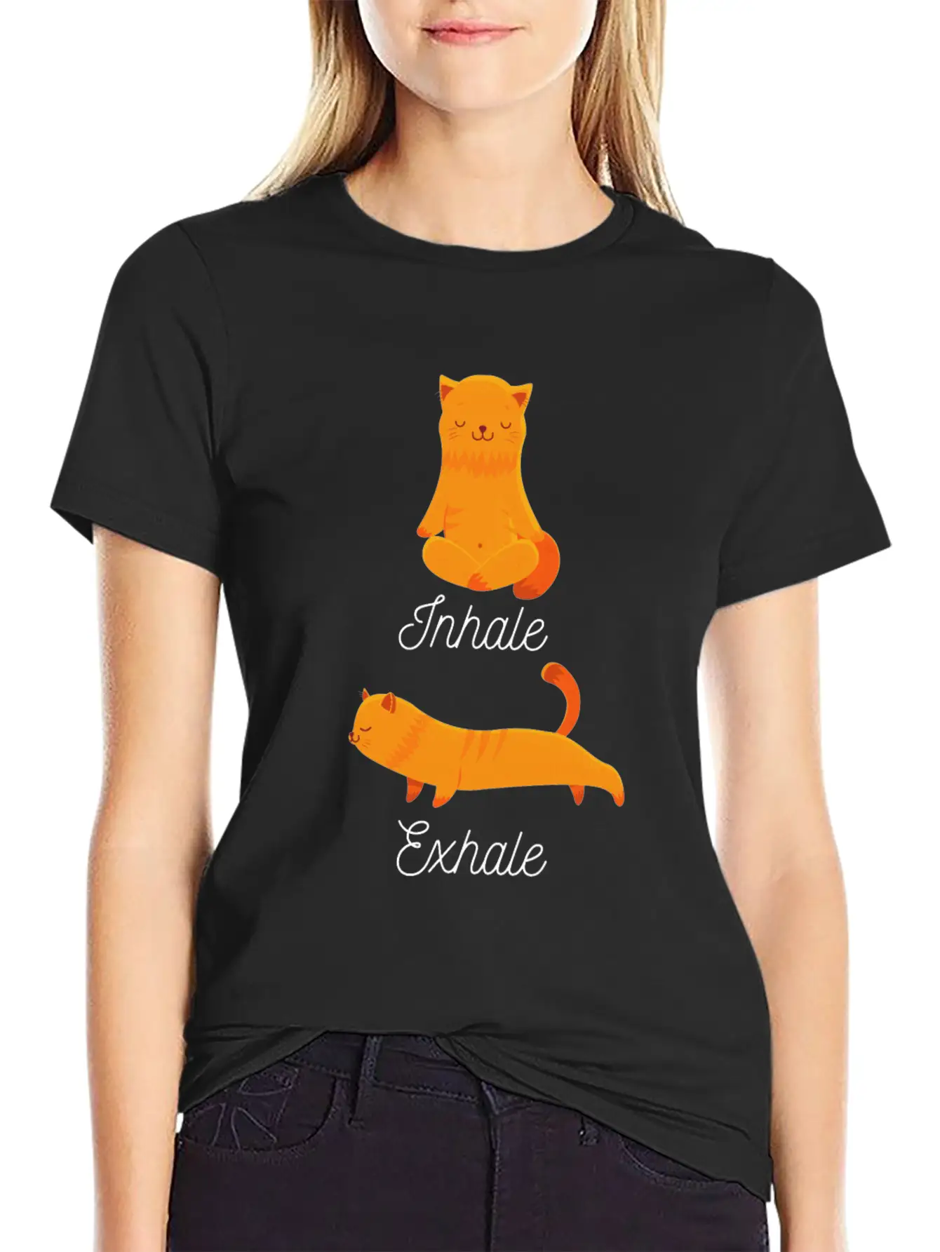 Funny Meditation Meditating Cat Inhale Exhale Unisex Casual T-Shirt – Clean Design For Daily Comfort