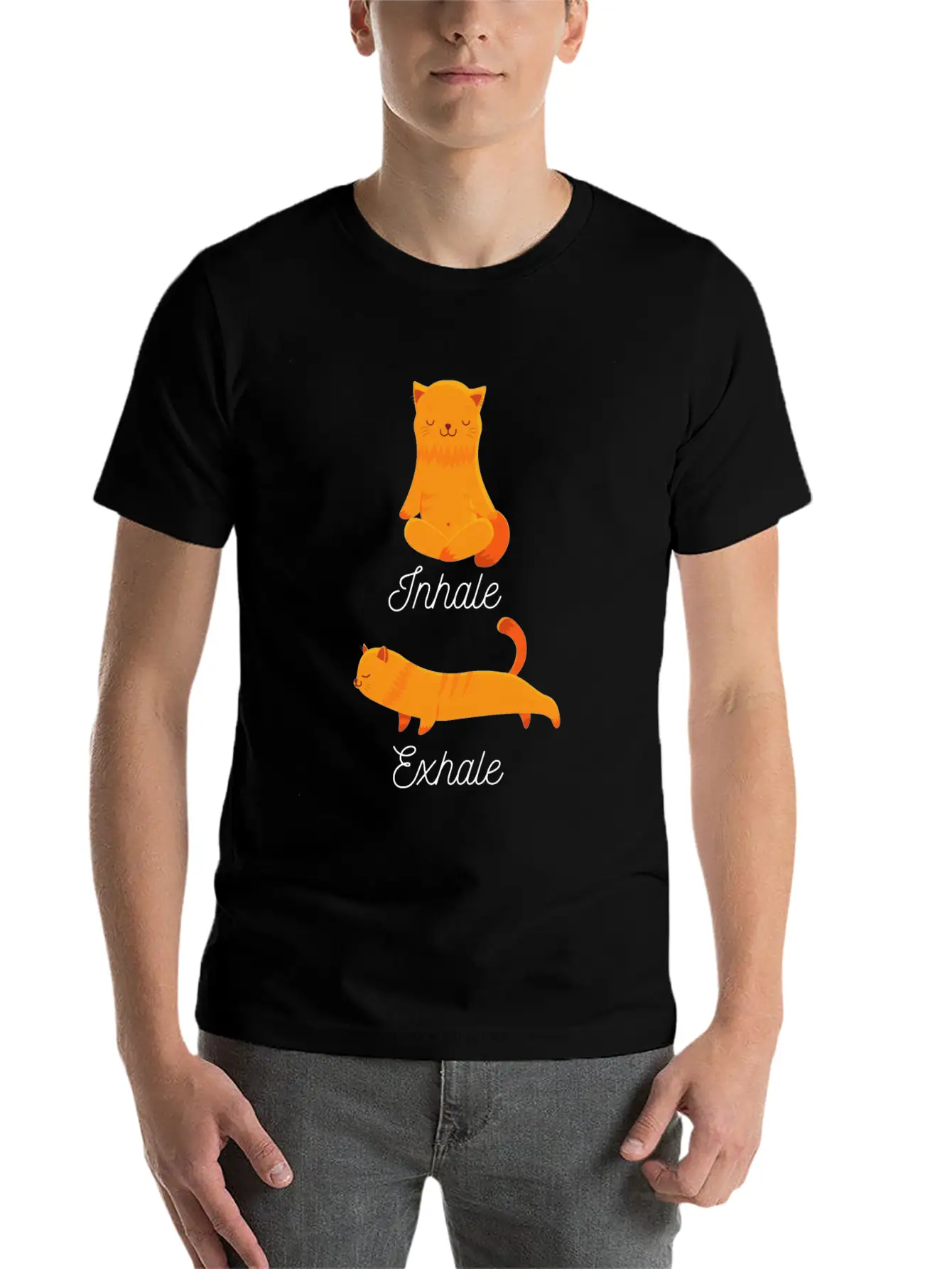 Funny Meditation Meditating Cat Inhale Exhale Unisex Casual T-Shirt – Clean Design For Daily Comfort