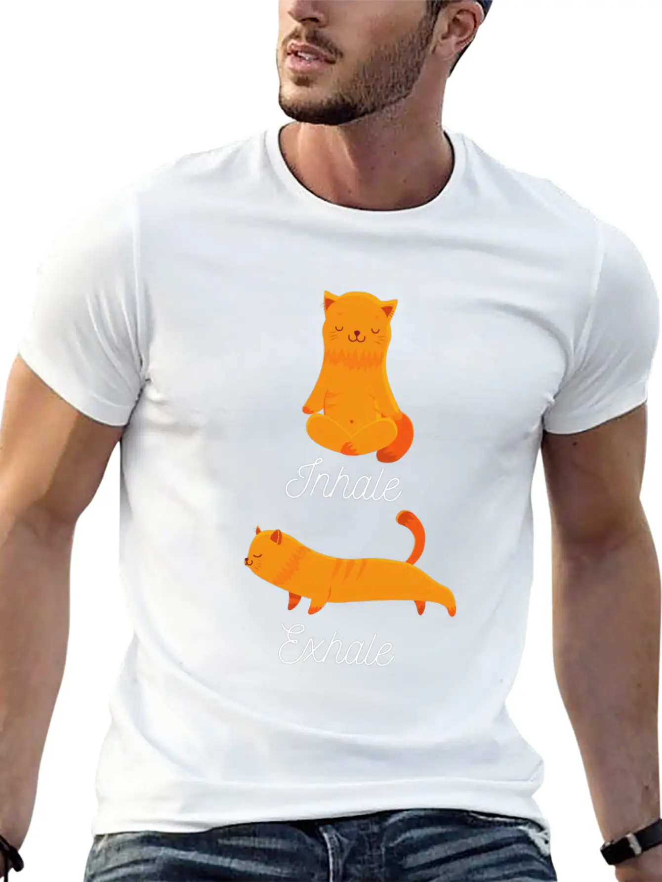 Funny Meditation Meditating Cat Inhale Exhale Unisex Casual T-Shirt – Clean Design For Daily Comfort