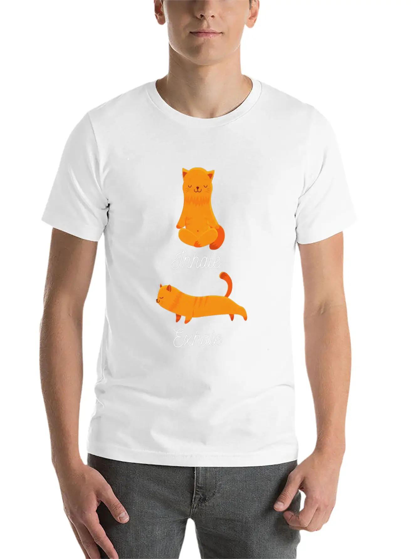 Funny Meditation Meditating Cat Inhale Exhale Unisex Casual T-Shirt – Clean Design For Daily Comfort