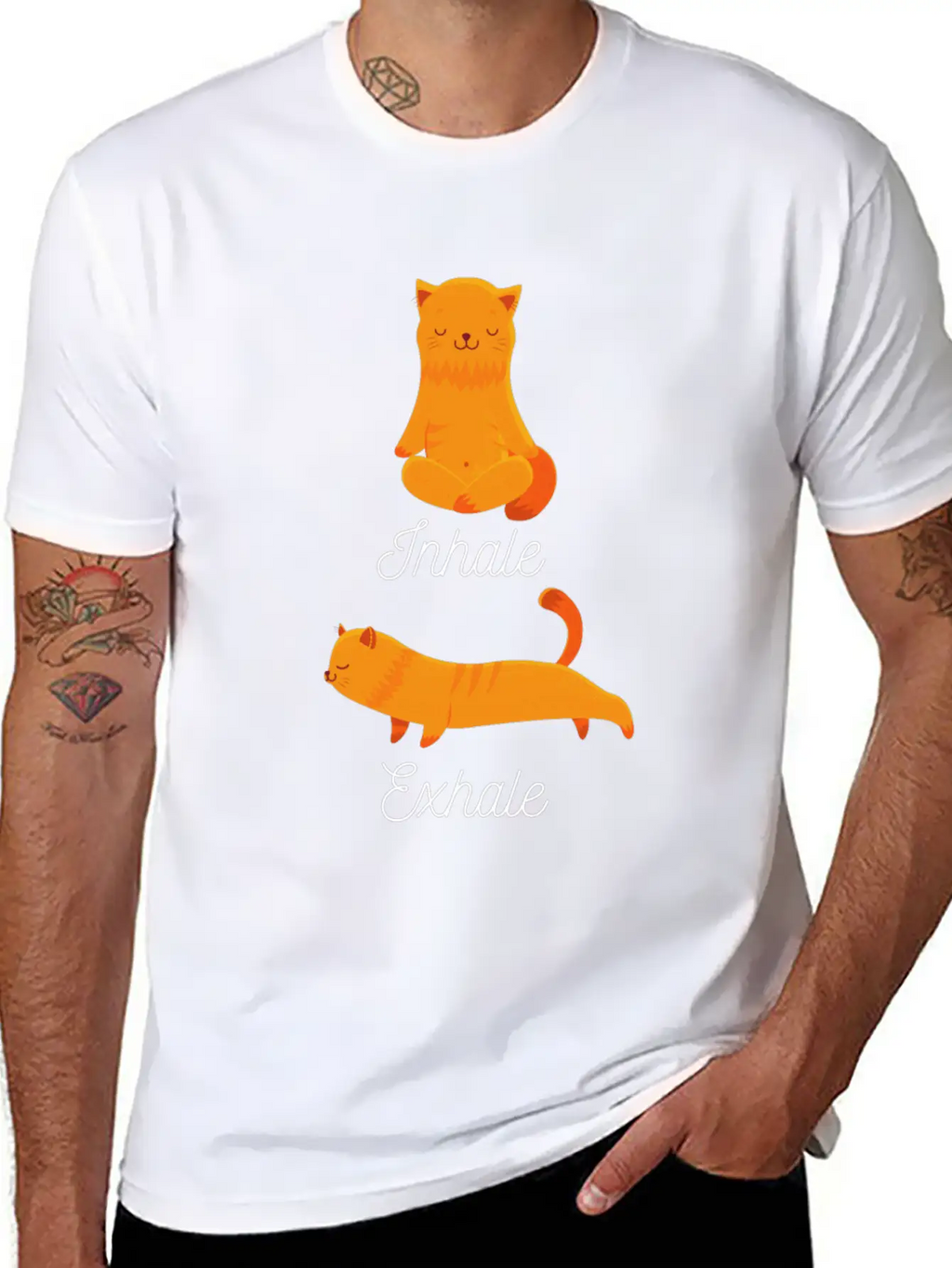 Funny Meditation Meditating Cat Inhale Exhale Unisex Casual T-Shirt – Clean Design For Daily Comfort