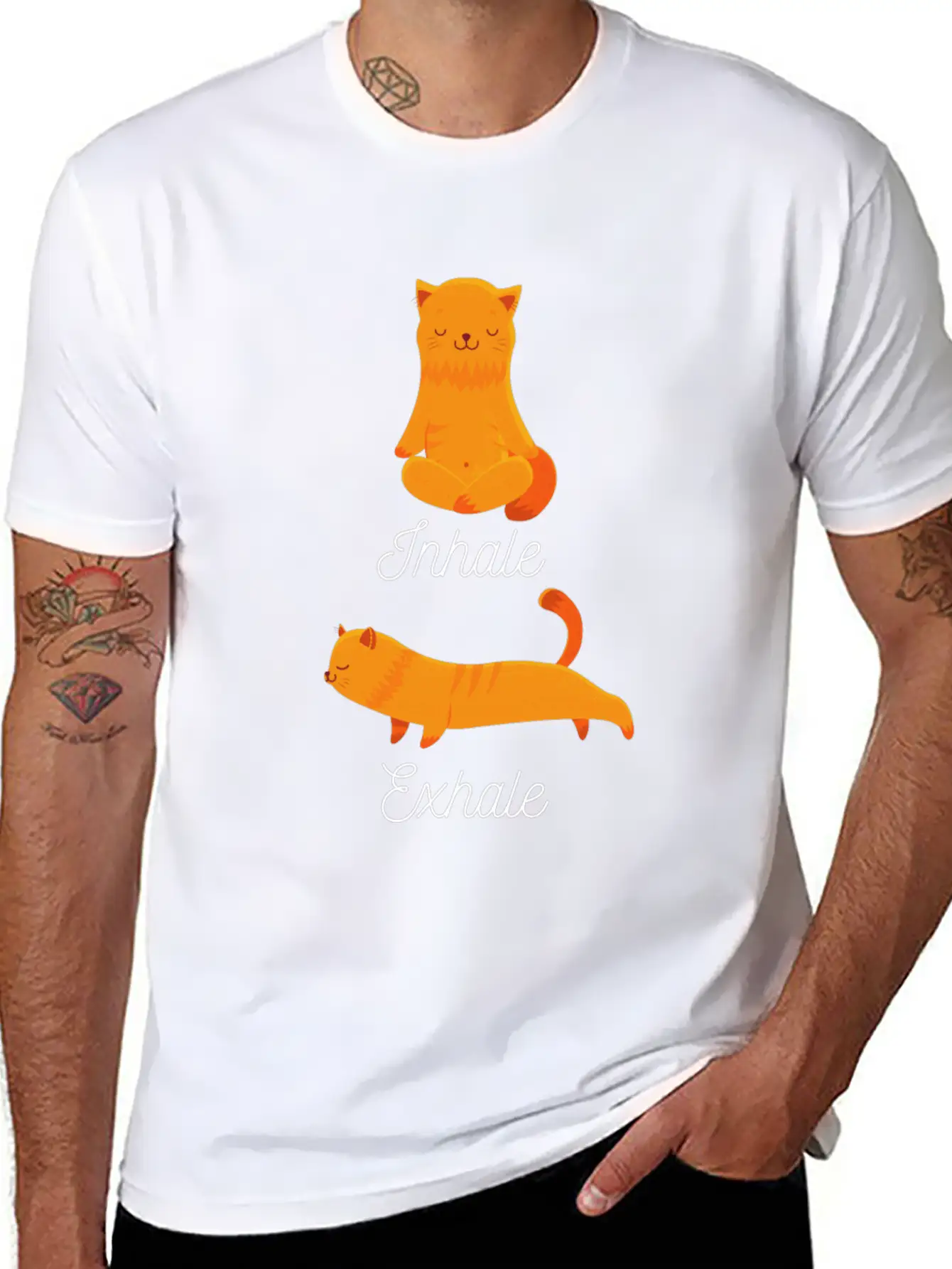 Funny Meditation Meditating Cat Inhale Exhale Unisex Casual T-Shirt – Clean Design For Daily Comfort