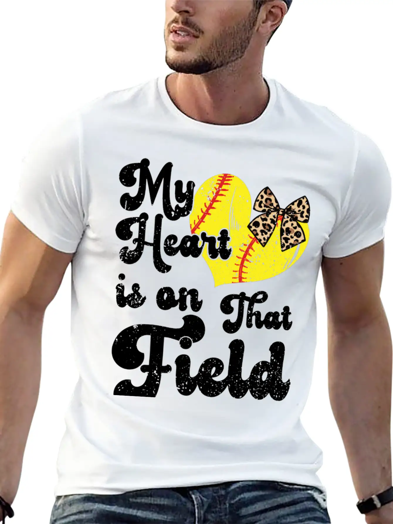 Funny My Heart Is On That Field Softball Baseball Unisex Casual T-Shirt – Clean Design For Daily Comfort