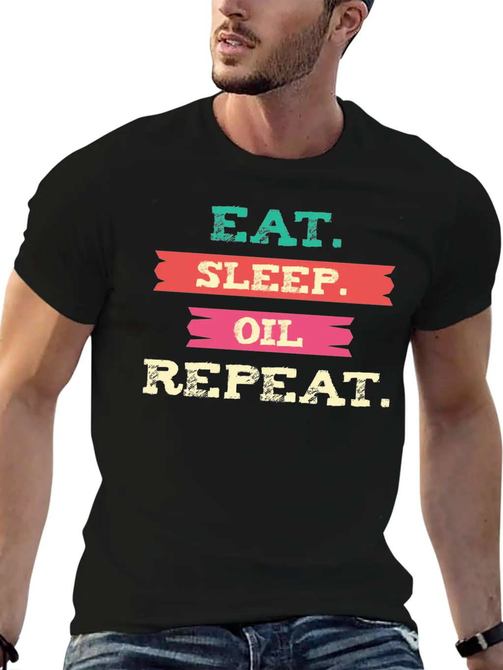 Funny Oil - Eat Sleep Repeat - Essential Oils Essential Cotton Tee For Daily Outfits – Unisex Style
