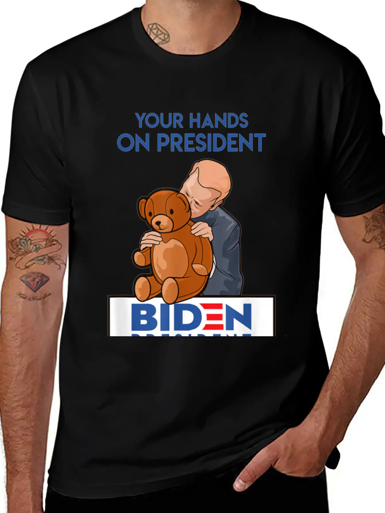 Funny Political Satire Creepy Joe Biden Gift Stylish Everyday T-Shirt – Unisex Basic Cotton Tee