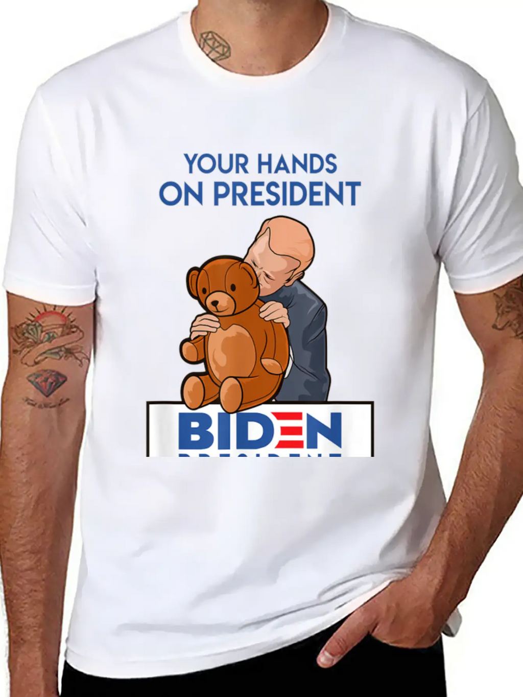 Funny Political Satire Creepy Joe Biden Gift Stylish Everyday T-Shirt – Unisex Basic Cotton Tee