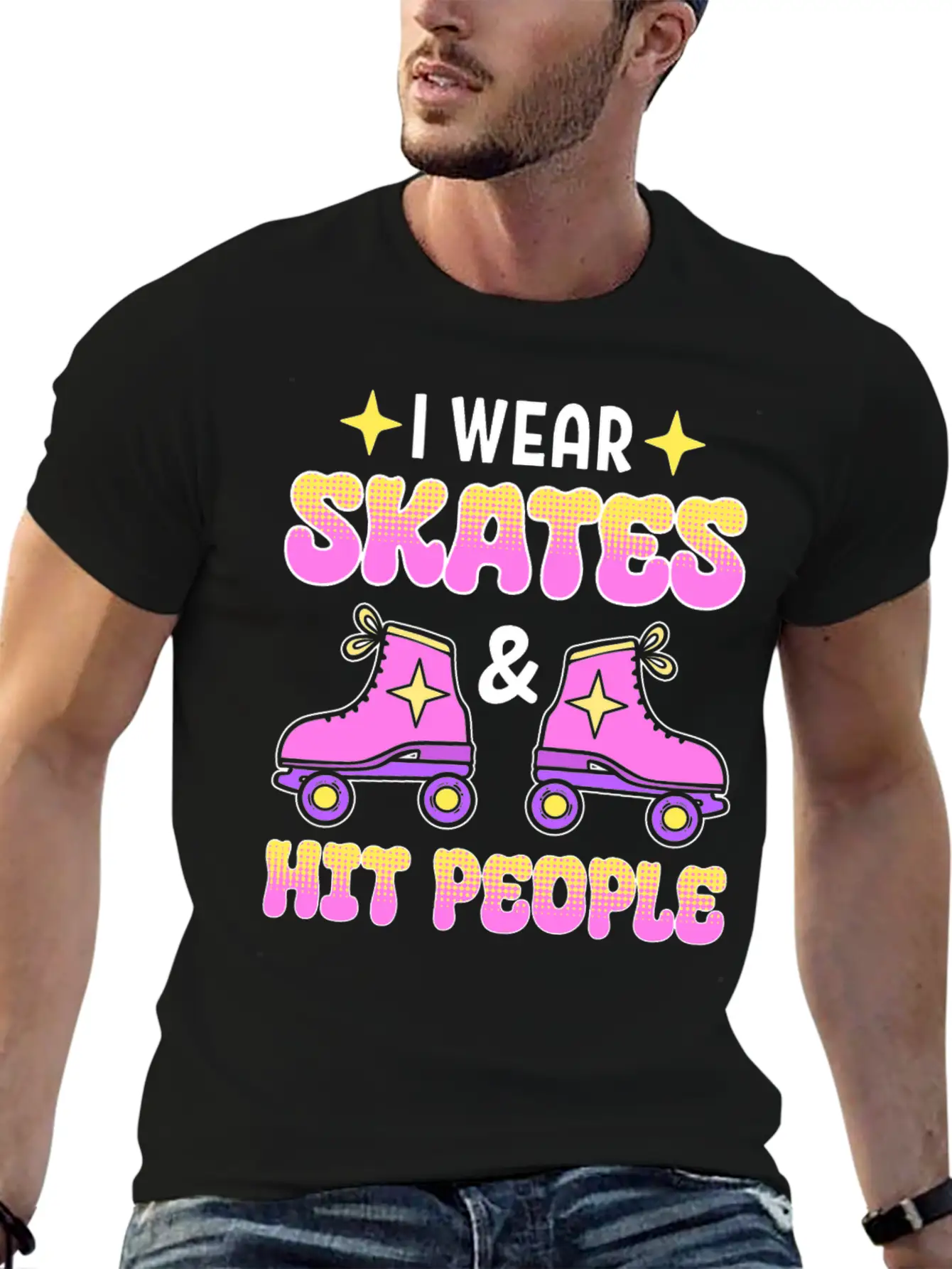 Funny Retro Roller Skater Derby Skater Unisex Short Sleeve Soft Cotton T-Shirt – Casual Everyday Wear