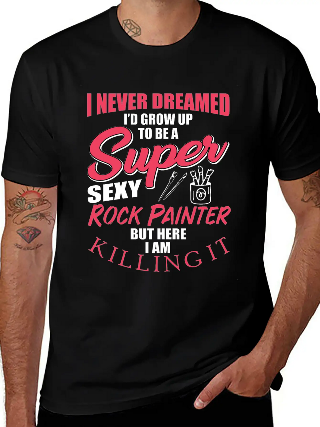 Funny Rock Painter Design Unisex Short Sleeve Soft Cotton T-Shirt – Casual Everyday Wear