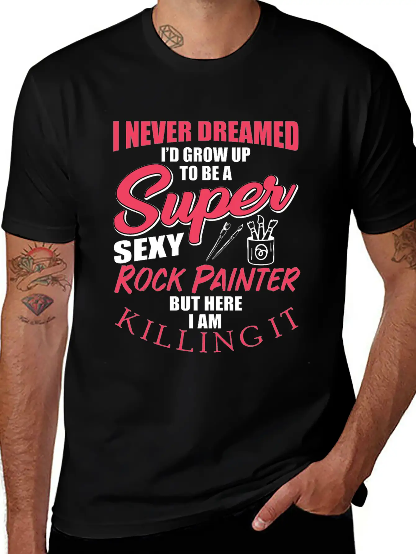 Funny Rock Painter Design Unisex Short Sleeve Soft Cotton T-Shirt – Casual Everyday Wear
