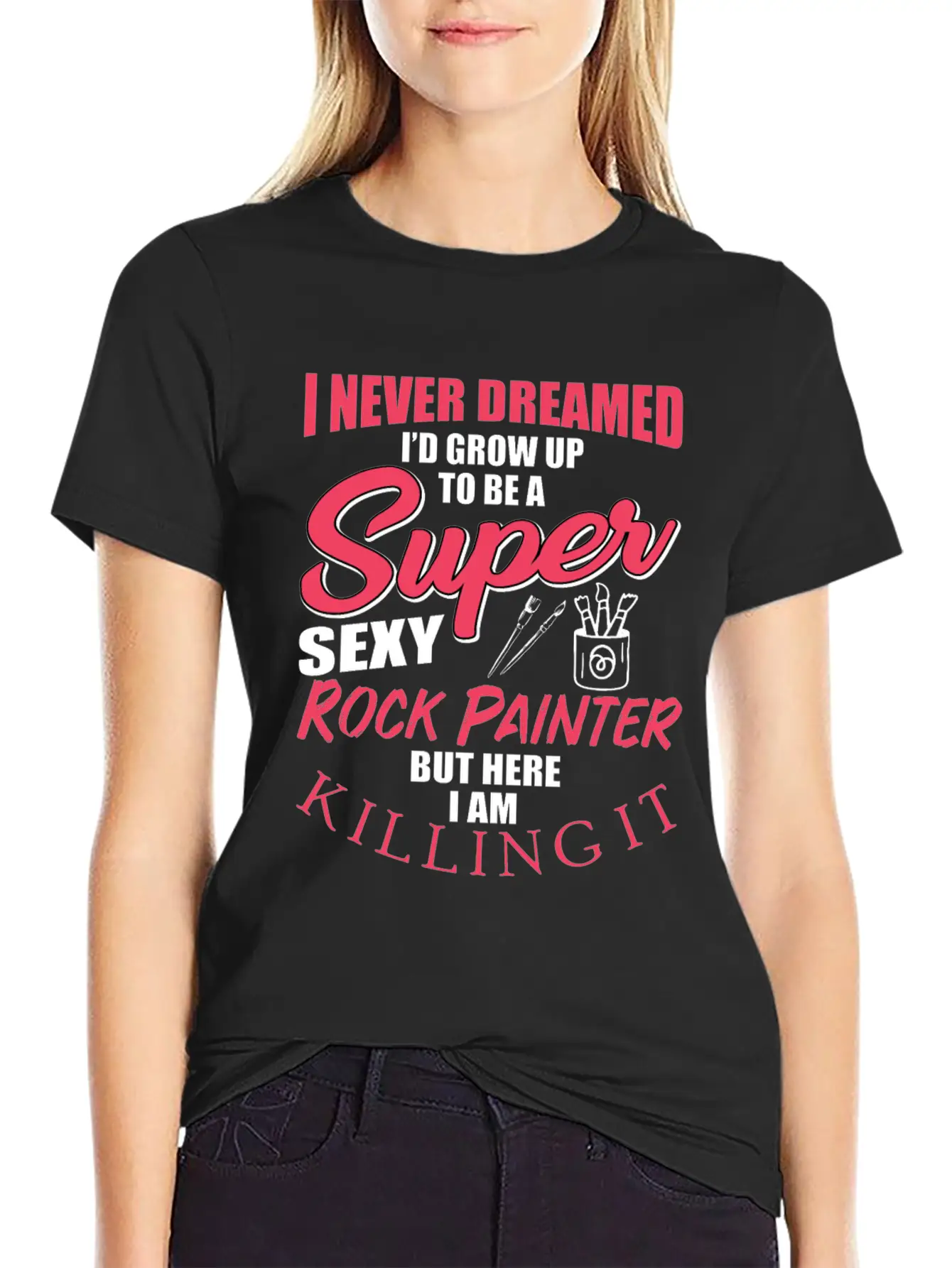 Funny Rock Painter Design Unisex Short Sleeve Soft Cotton T-Shirt – Casual Everyday Wear