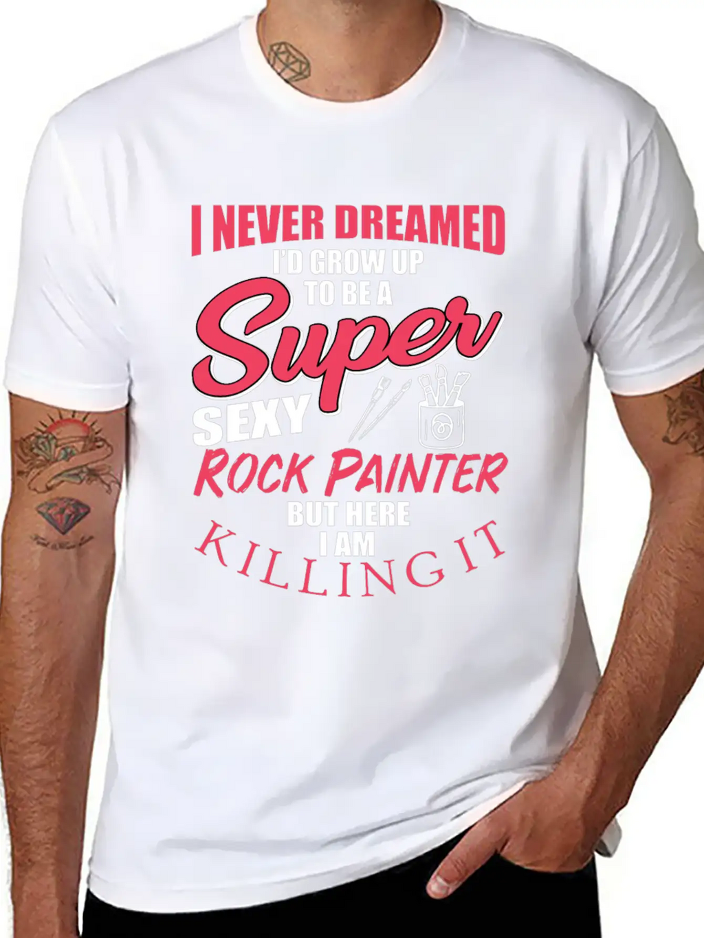 Funny Rock Painter Design Unisex Short Sleeve Soft Cotton T-Shirt – Casual Everyday Wear