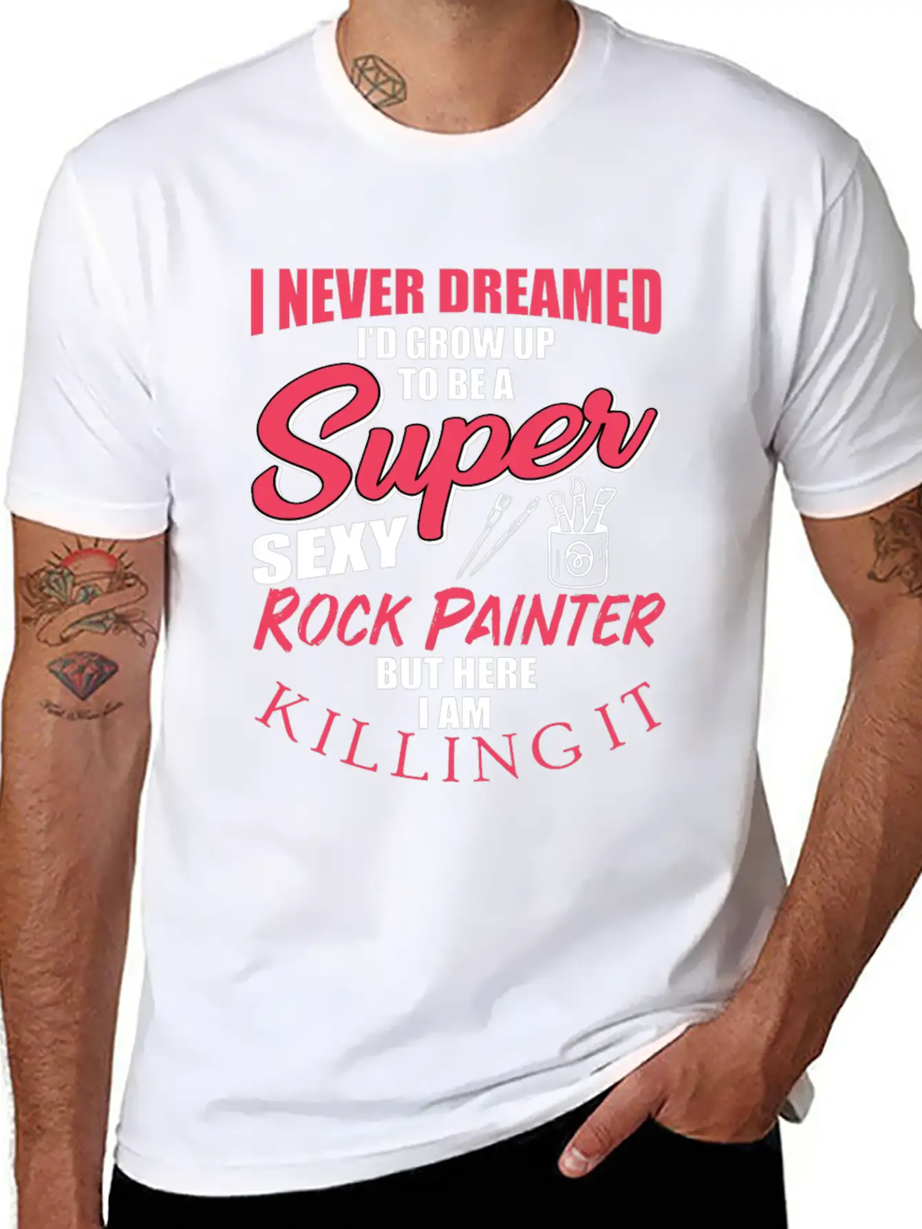 Funny Rock Painter Design Unisex Short Sleeve Soft Cotton T-Shirt – Casual Everyday Wear