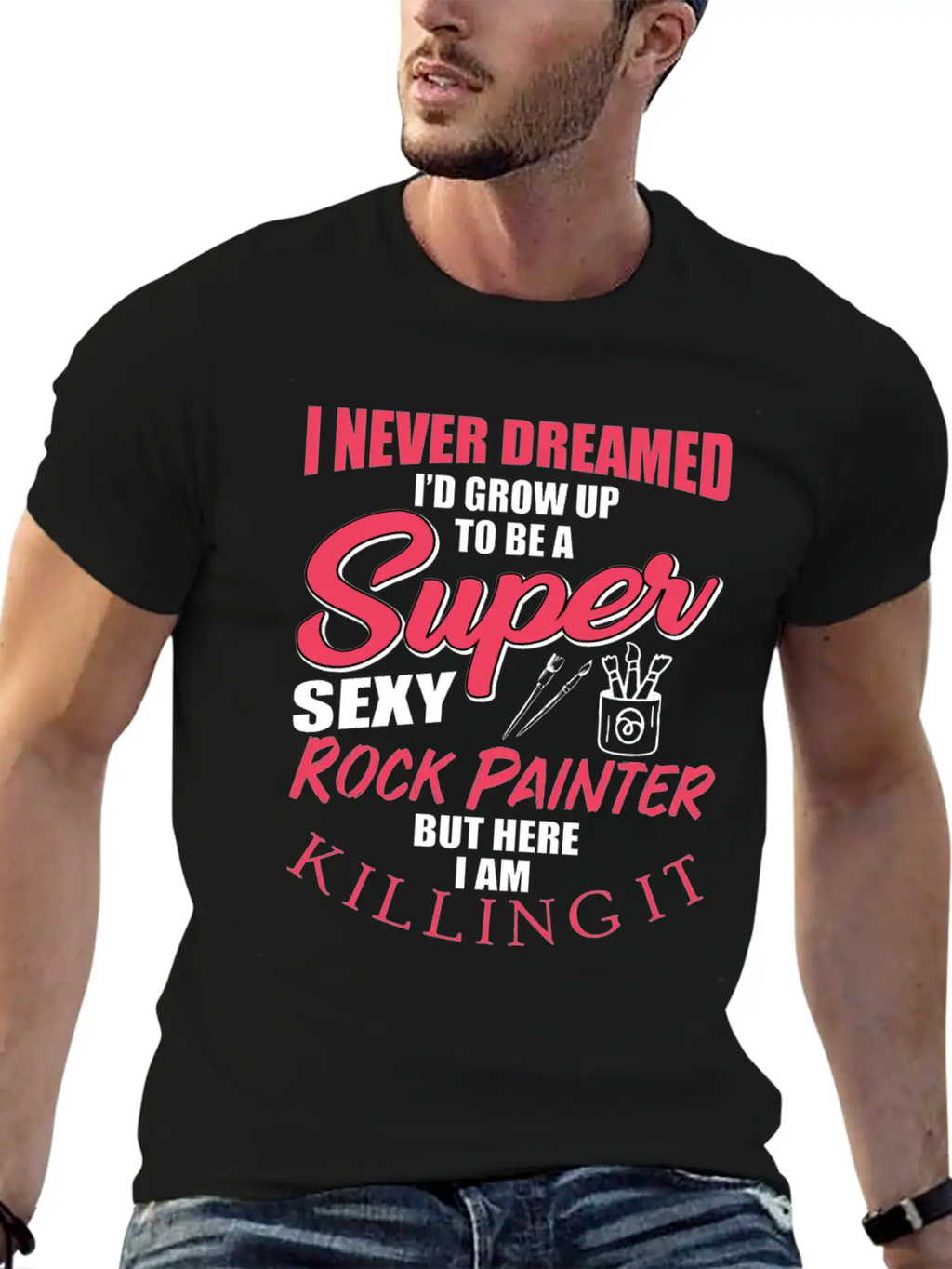 Funny Rock Painter Design Unisex Short Sleeve Soft Cotton T-Shirt – Casual Everyday Wear