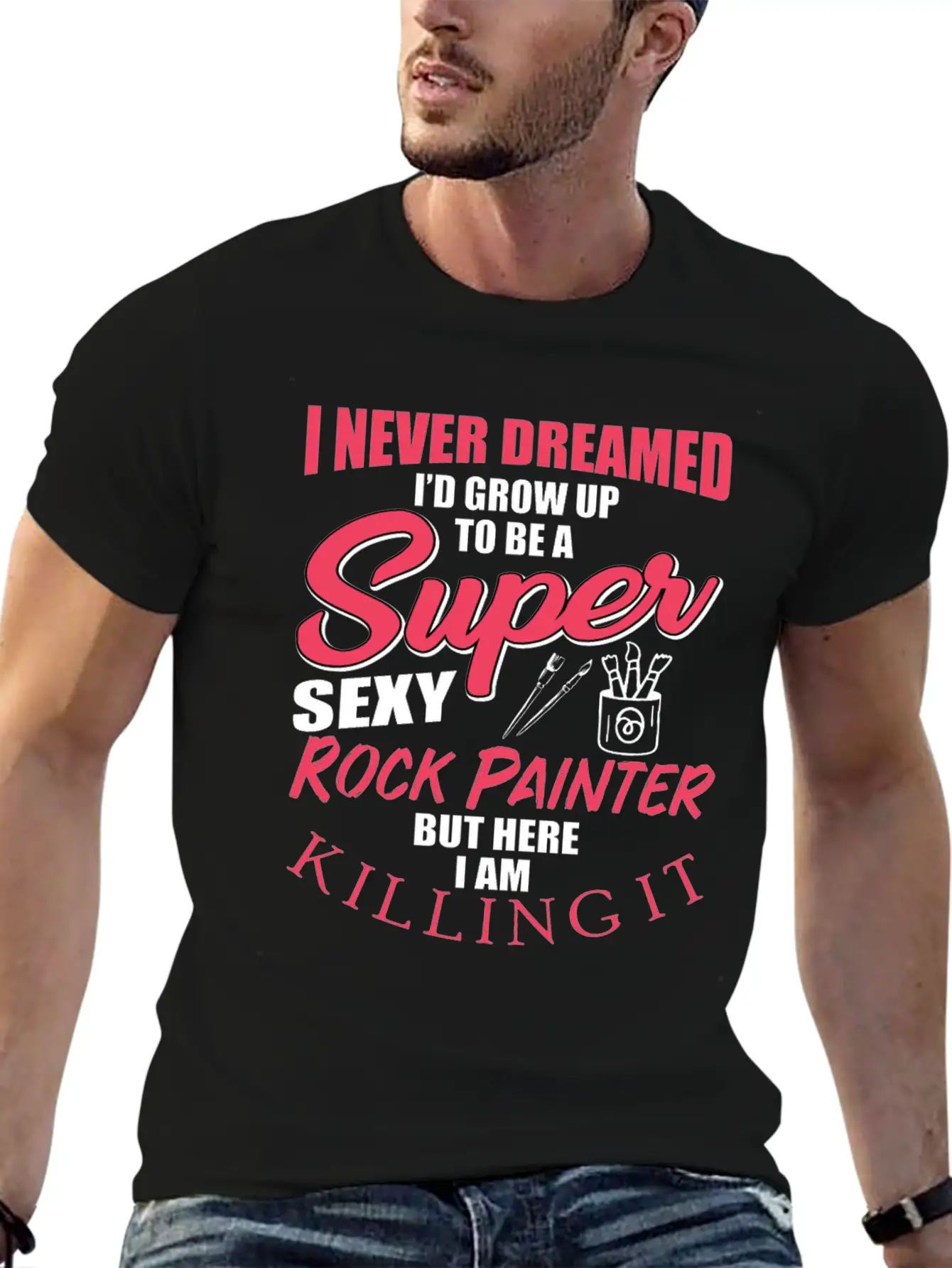 Funny Rock Painter Design Unisex Short Sleeve Soft Cotton T-Shirt – Casual Everyday Wear