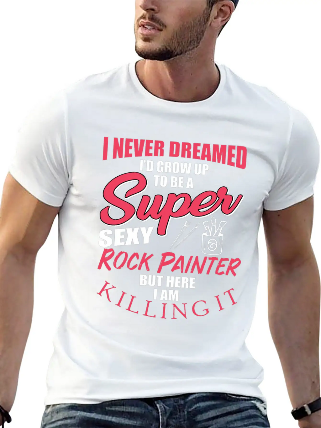 Funny Rock Painter Design Unisex Short Sleeve Soft Cotton T-Shirt – Casual Everyday Wear