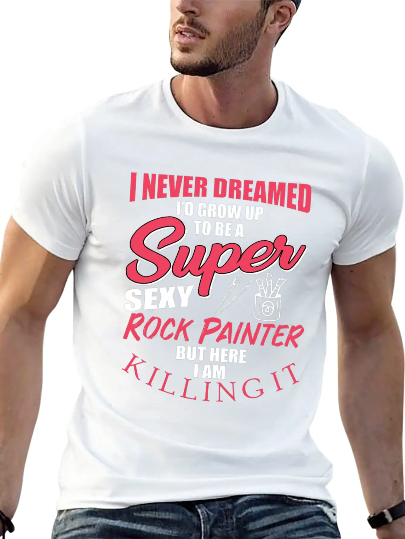 Funny Rock Painter Design Unisex Short Sleeve Soft Cotton T-Shirt – Casual Everyday Wear