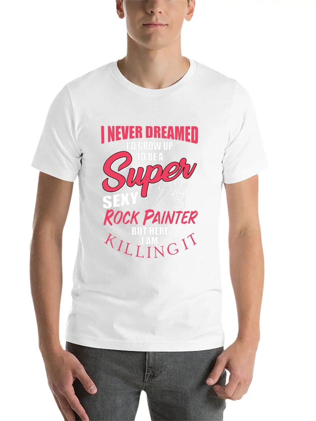 Funny Rock Painter Design Unisex Short Sleeve Soft Cotton T-Shirt – Casual Everyday Wear