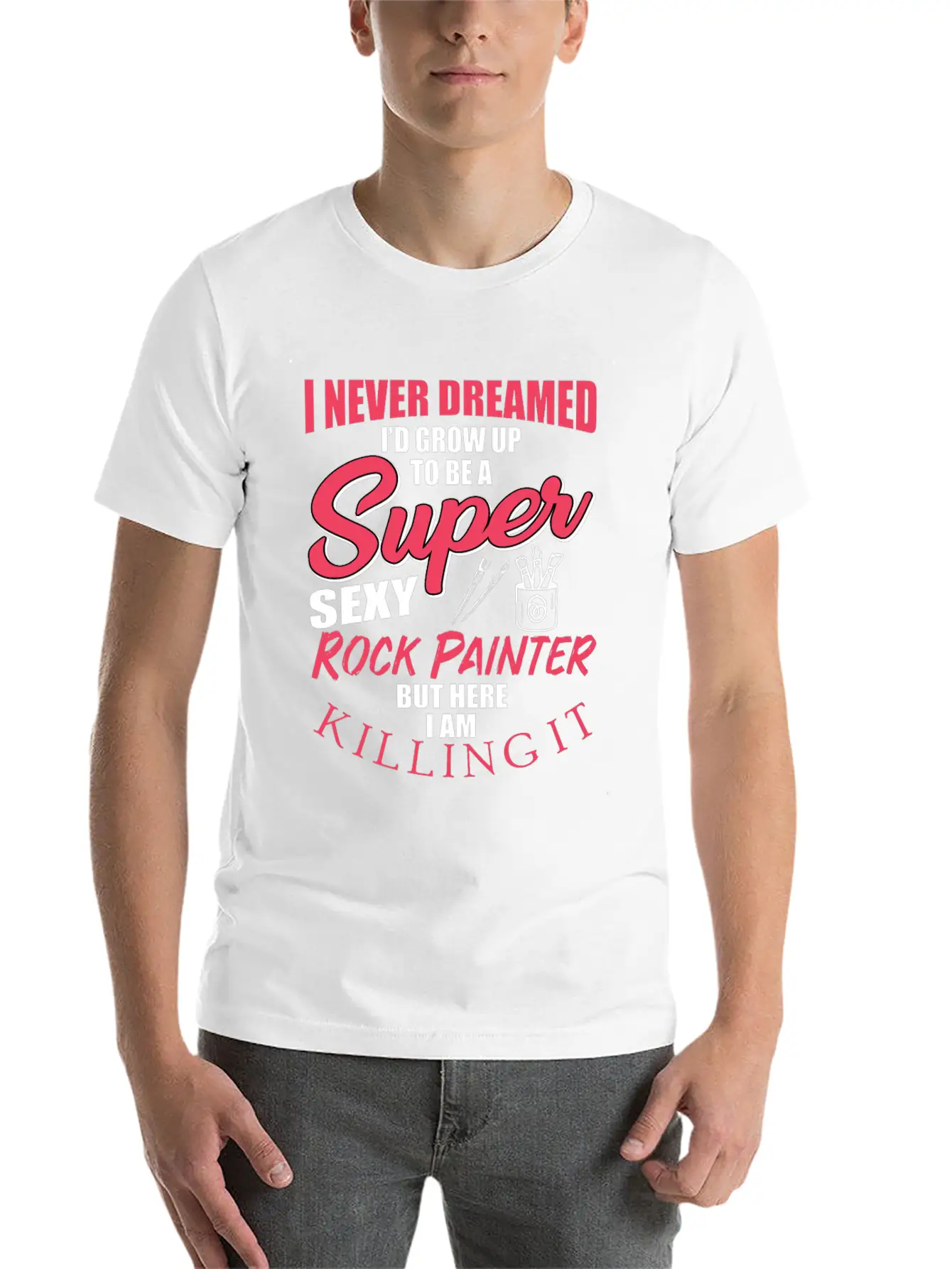 Funny Rock Painter Design Unisex Short Sleeve Soft Cotton T-Shirt – Casual Everyday Wear