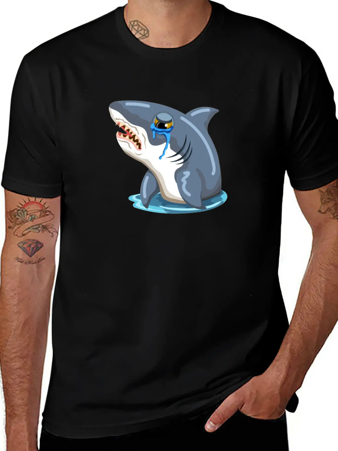 Funny Shark Cartoon Sad Shark Crying Shark Unisex Casual T-Shirt – Clean Design For Daily Comfort