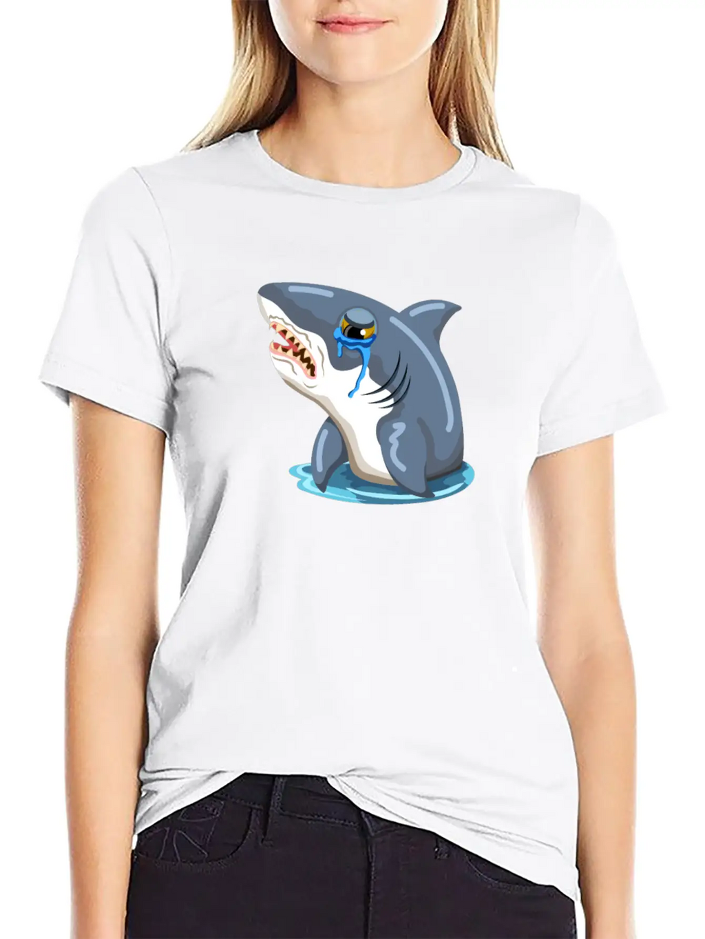 Funny Shark Cartoon Sad Shark Crying Shark Unisex Casual T-Shirt – Clean Design For Daily Comfort