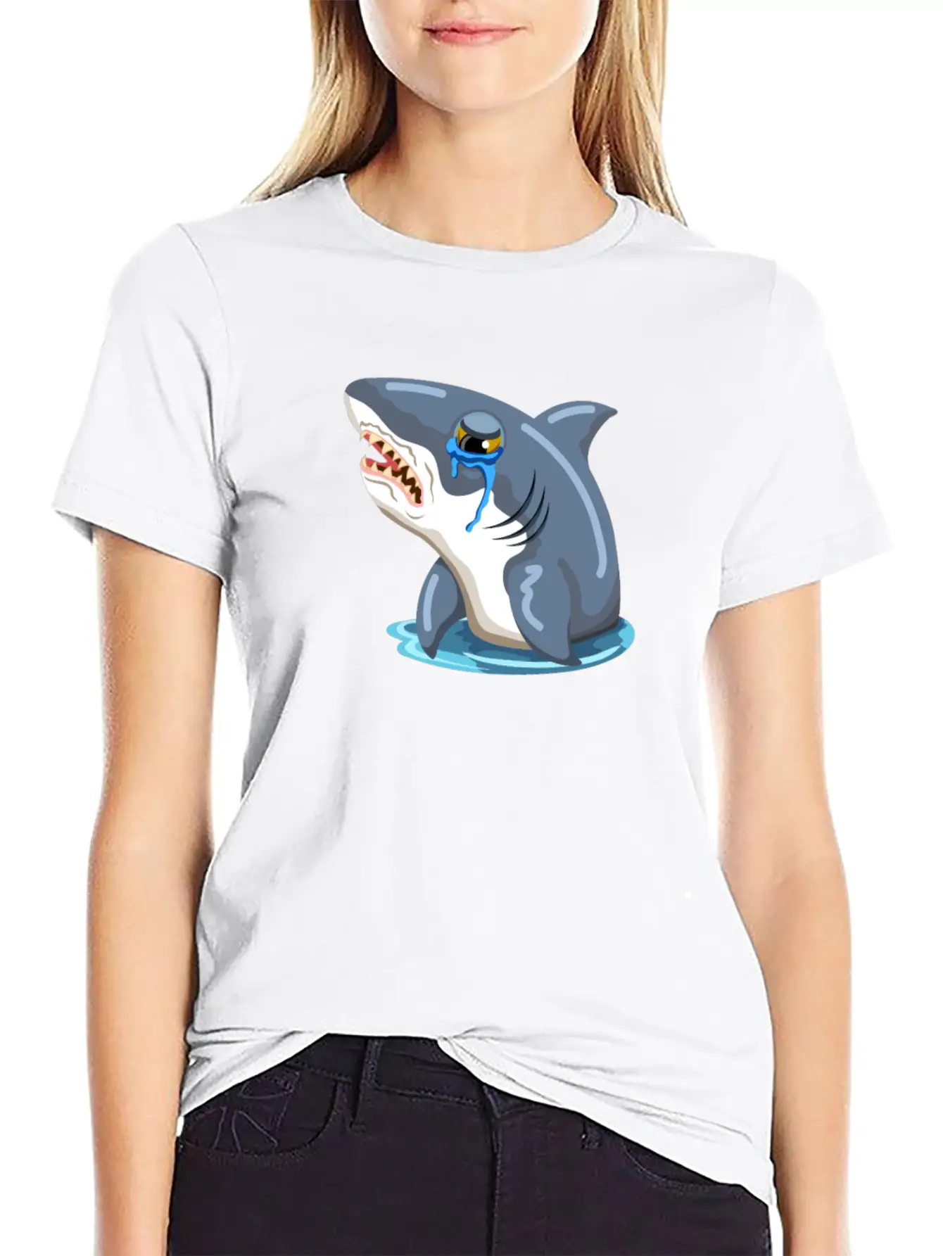 Funny Shark Cartoon Sad Shark Crying Shark Unisex Casual T-Shirt – Clean Design For Daily Comfort