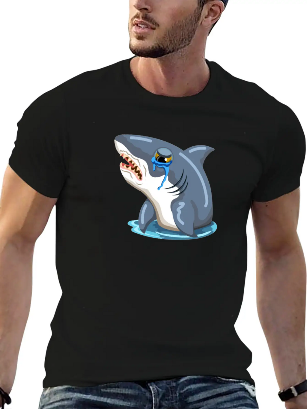 Funny Shark Cartoon Sad Shark Crying Shark Unisex Casual T-Shirt – Clean Design For Daily Comfort