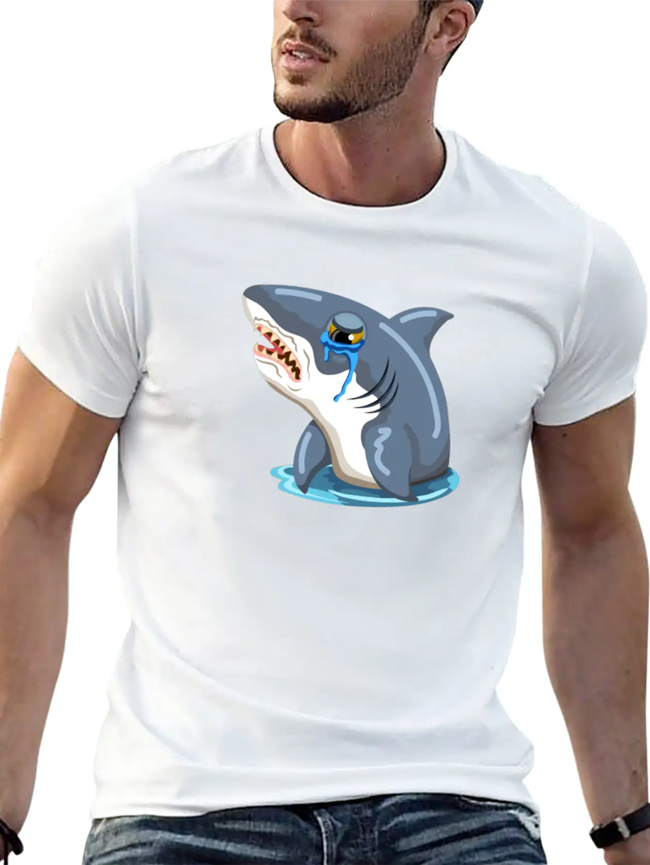 Funny Shark Cartoon Sad Shark Crying Shark Unisex Casual T-Shirt – Clean Design For Daily Comfort