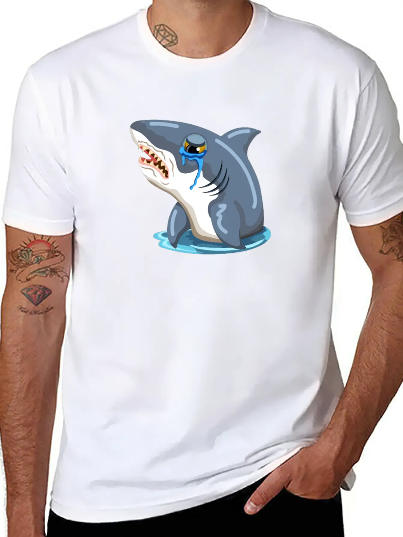 Funny Shark Cartoon Sad Shark Crying Shark Unisex Casual T-Shirt – Clean Design For Daily Comfort