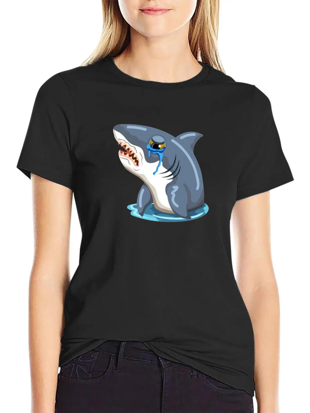 Funny Shark Cartoon Sad Shark Crying Shark Unisex Casual T-Shirt – Clean Design For Daily Comfort