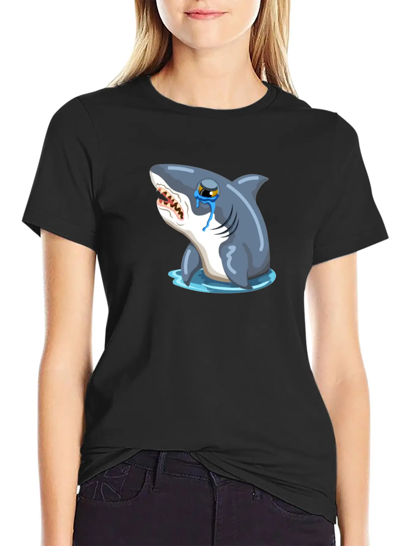 Funny Shark Cartoon Sad Shark Crying Shark Unisex Casual T-Shirt – Clean Design For Daily Comfort