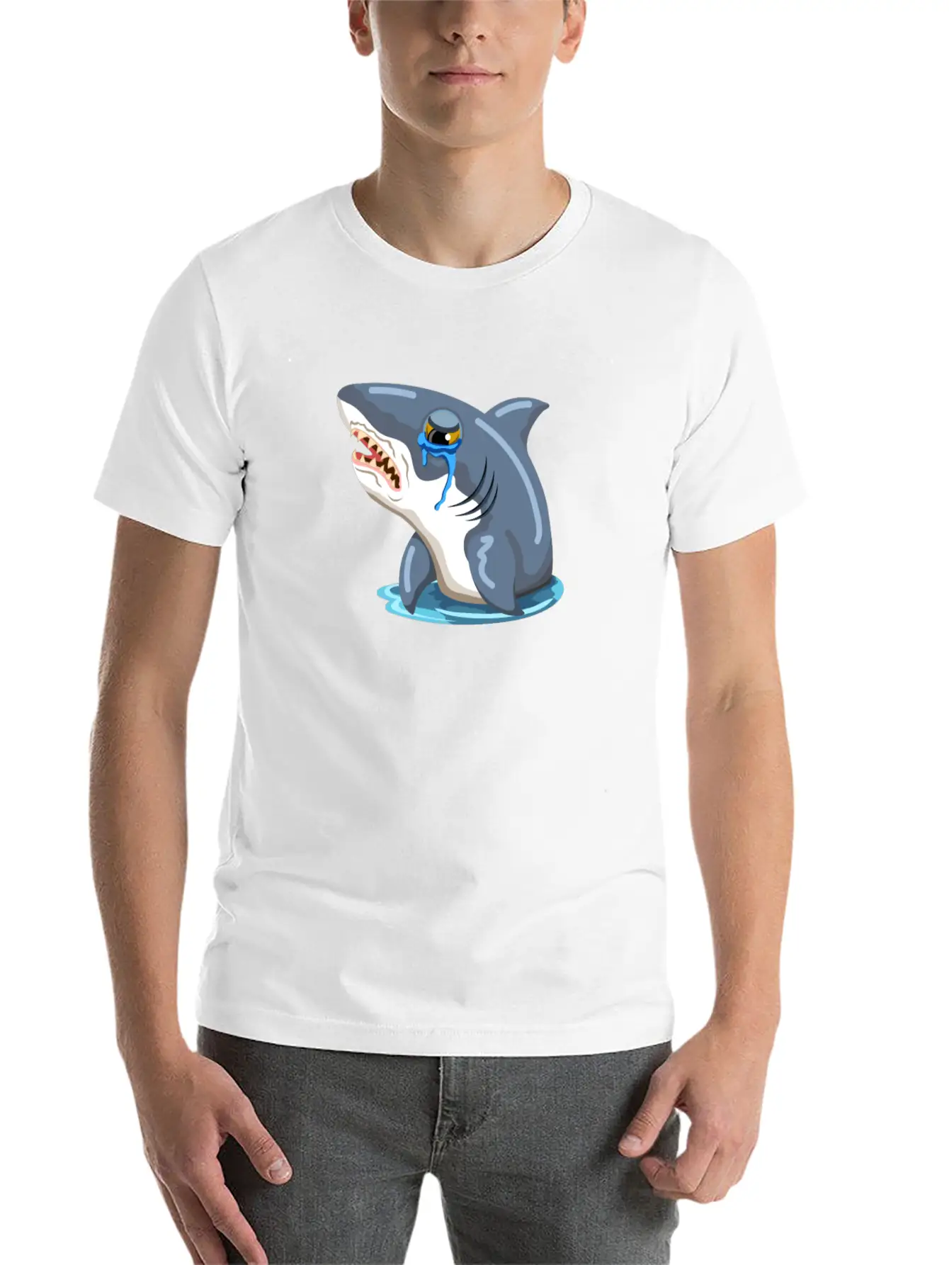 Funny Shark Cartoon Sad Shark Crying Shark Unisex Casual T-Shirt – Clean Design For Daily Comfort