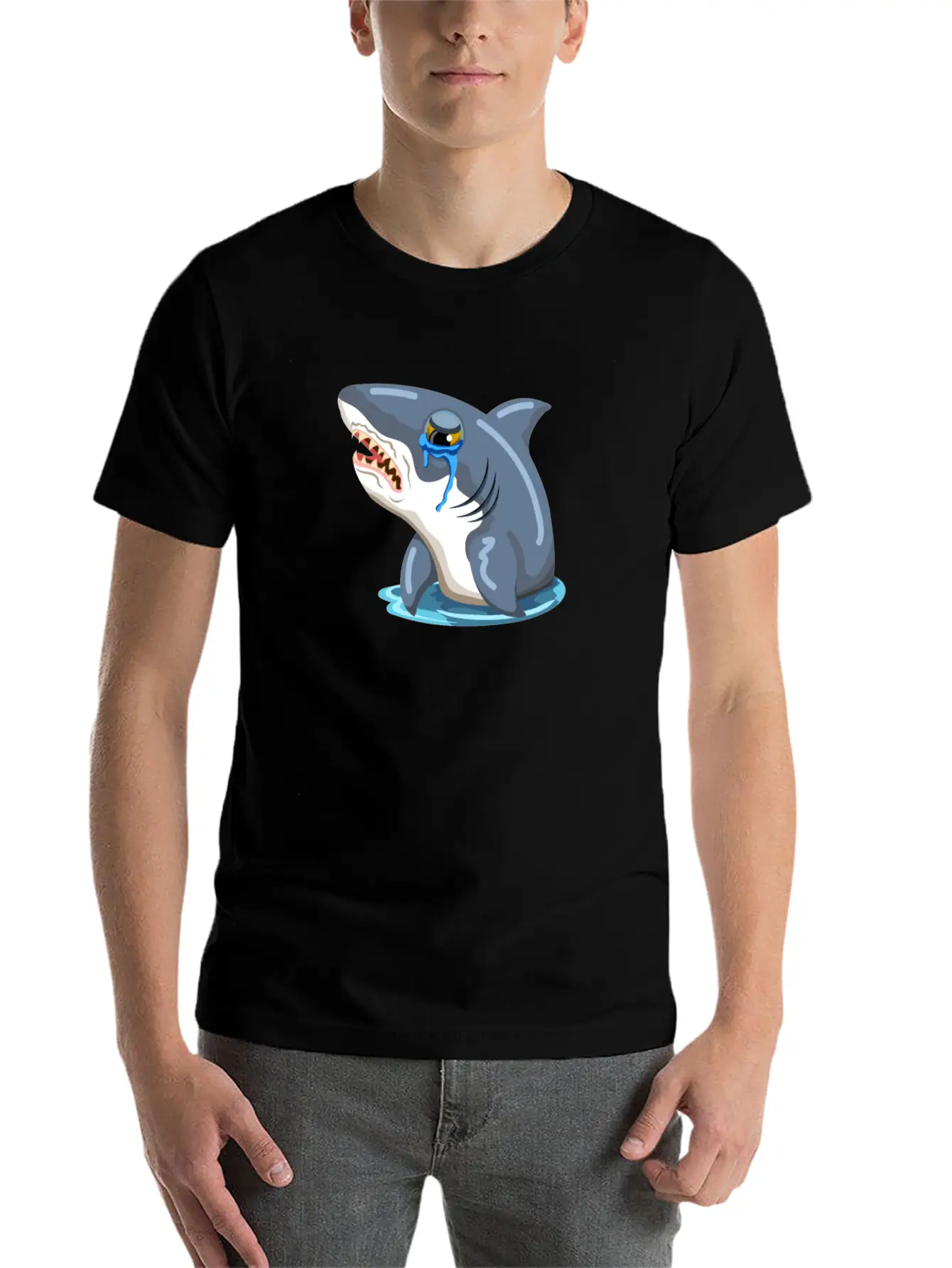 Funny Shark Cartoon Sad Shark Crying Shark Unisex Casual T-Shirt – Clean Design For Daily Comfort