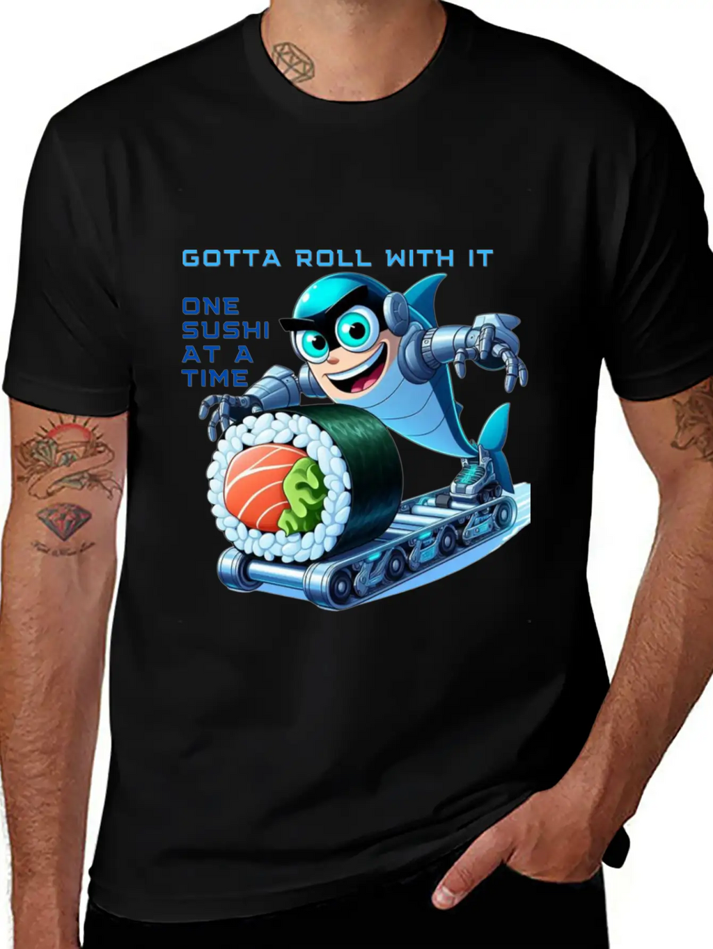 Funny Shark Cyborg Cyberpunk Rolling Sushi Unisex Casual T-Shirt – Clean Design For Daily Comfort