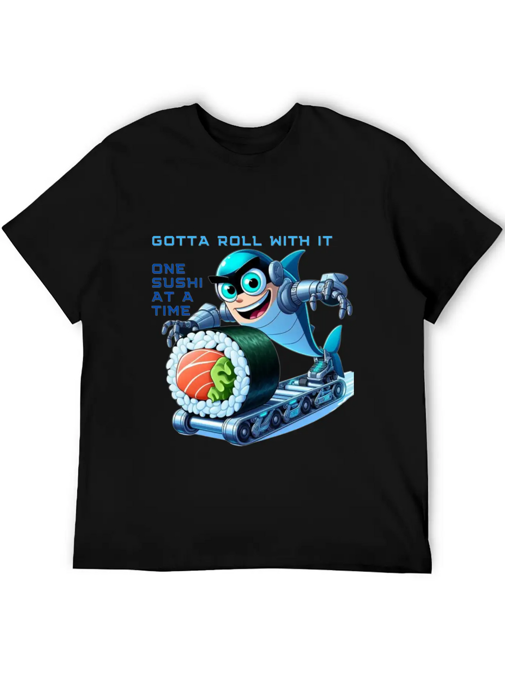 Funny Shark Cyborg Cyberpunk Rolling Sushi Unisex Casual T-Shirt – Clean Design For Daily Comfort