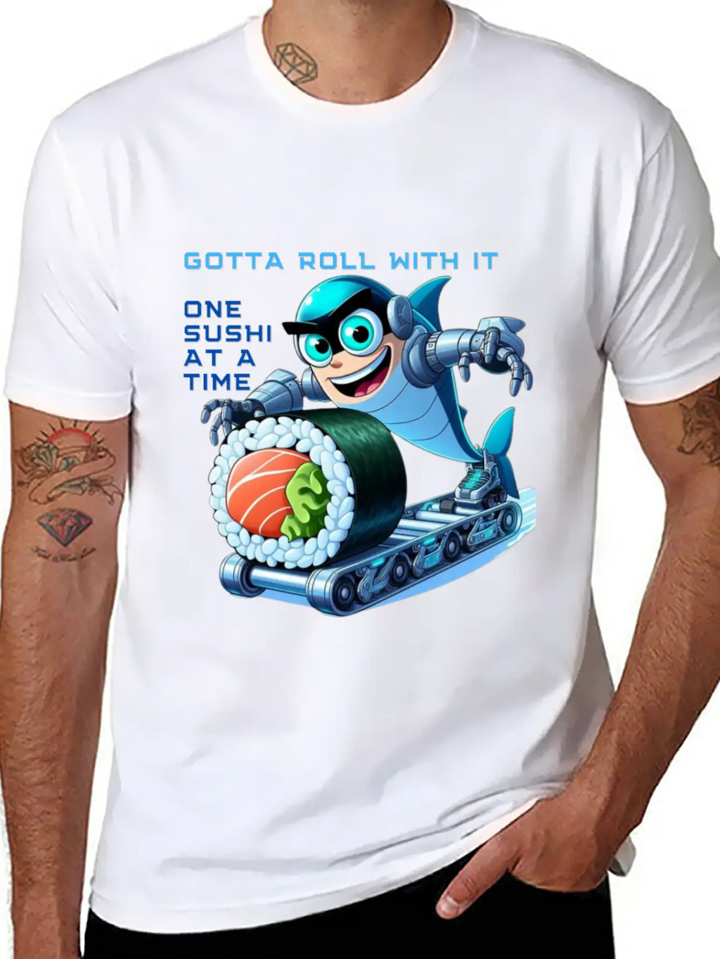 Funny Shark Cyborg Cyberpunk Rolling Sushi Unisex Casual T-Shirt – Clean Design For Daily Comfort