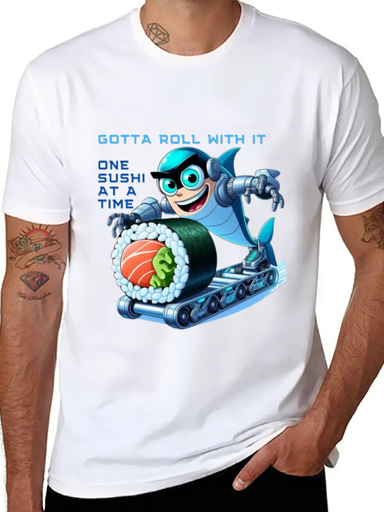 Funny Shark Cyborg Cyberpunk Rolling Sushi Unisex Casual T-Shirt – Clean Design For Daily Comfort