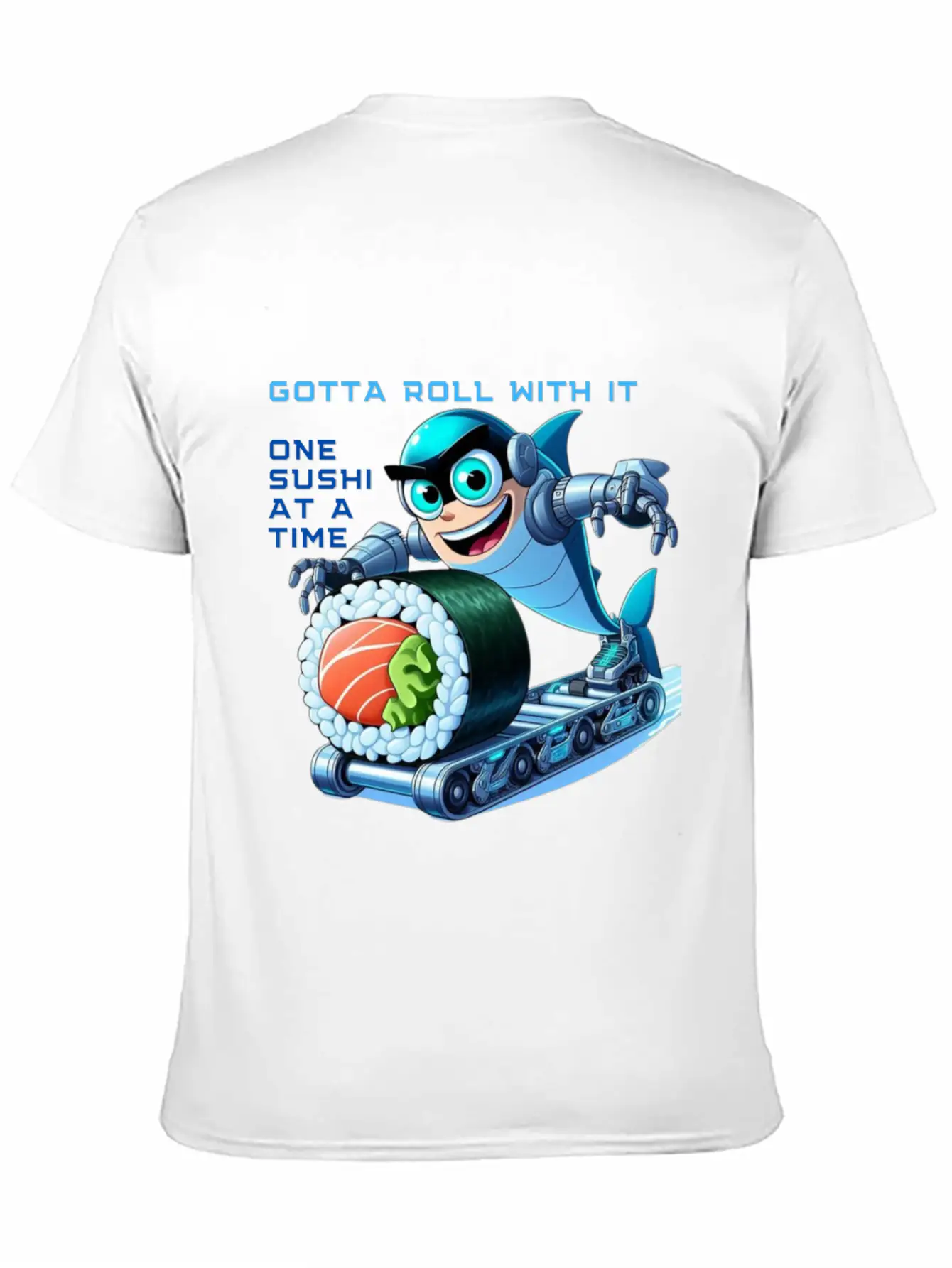 Funny Shark Cyborg Cyberpunk Rolling Sushi Unisex Casual T-Shirt – Clean Design For Daily Comfort