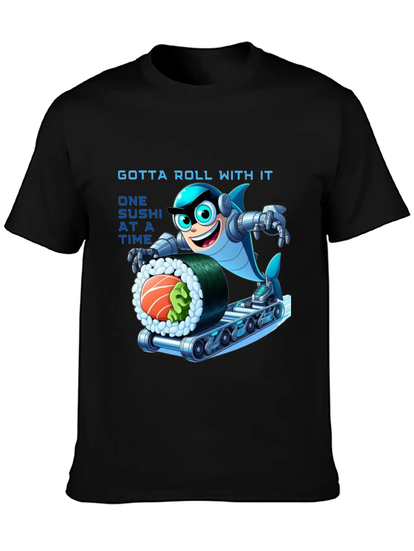 Funny Shark Cyborg Cyberpunk Rolling Sushi Unisex Casual T-Shirt – Clean Design For Daily Comfort