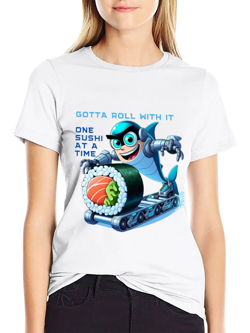 Funny Shark Cyborg Cyberpunk Rolling Sushi Unisex Casual T-Shirt – Clean Design For Daily Comfort