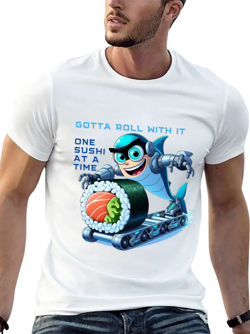 Funny Shark Cyborg Cyberpunk Rolling Sushi Unisex Casual T-Shirt – Clean Design For Daily Comfort
