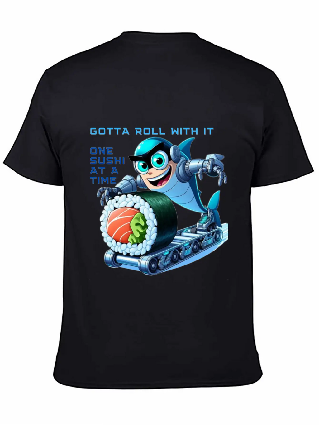 Funny Shark Cyborg Cyberpunk Rolling Sushi Unisex Casual T-Shirt – Clean Design For Daily Comfort