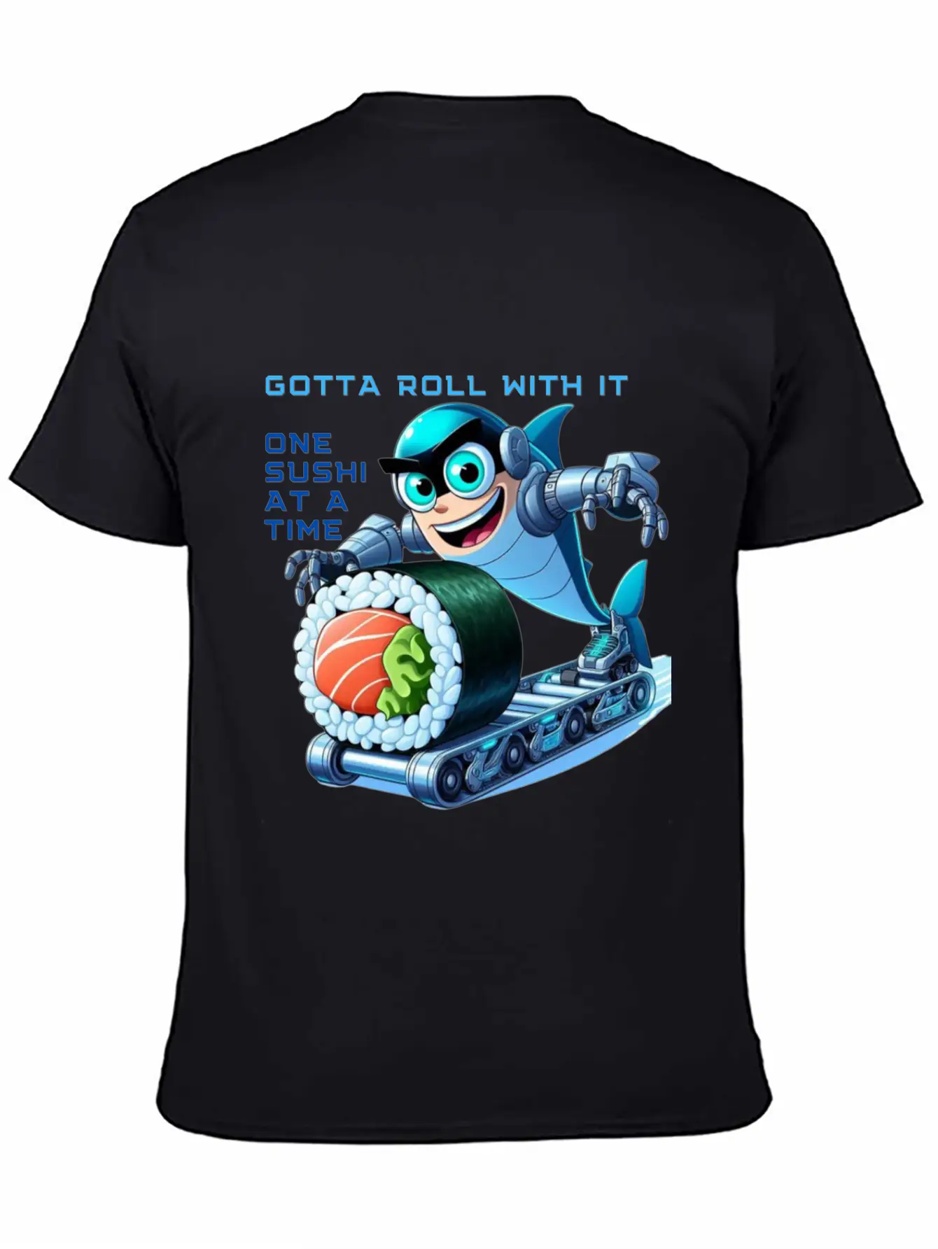 Funny Shark Cyborg Cyberpunk Rolling Sushi Unisex Casual T-Shirt – Clean Design For Daily Comfort