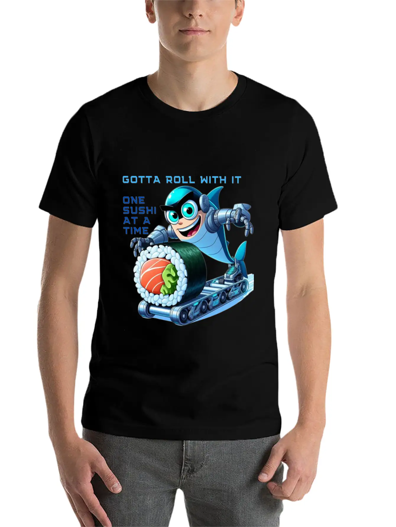 Funny Shark Cyborg Cyberpunk Rolling Sushi Unisex Casual T-Shirt – Clean Design For Daily Comfort