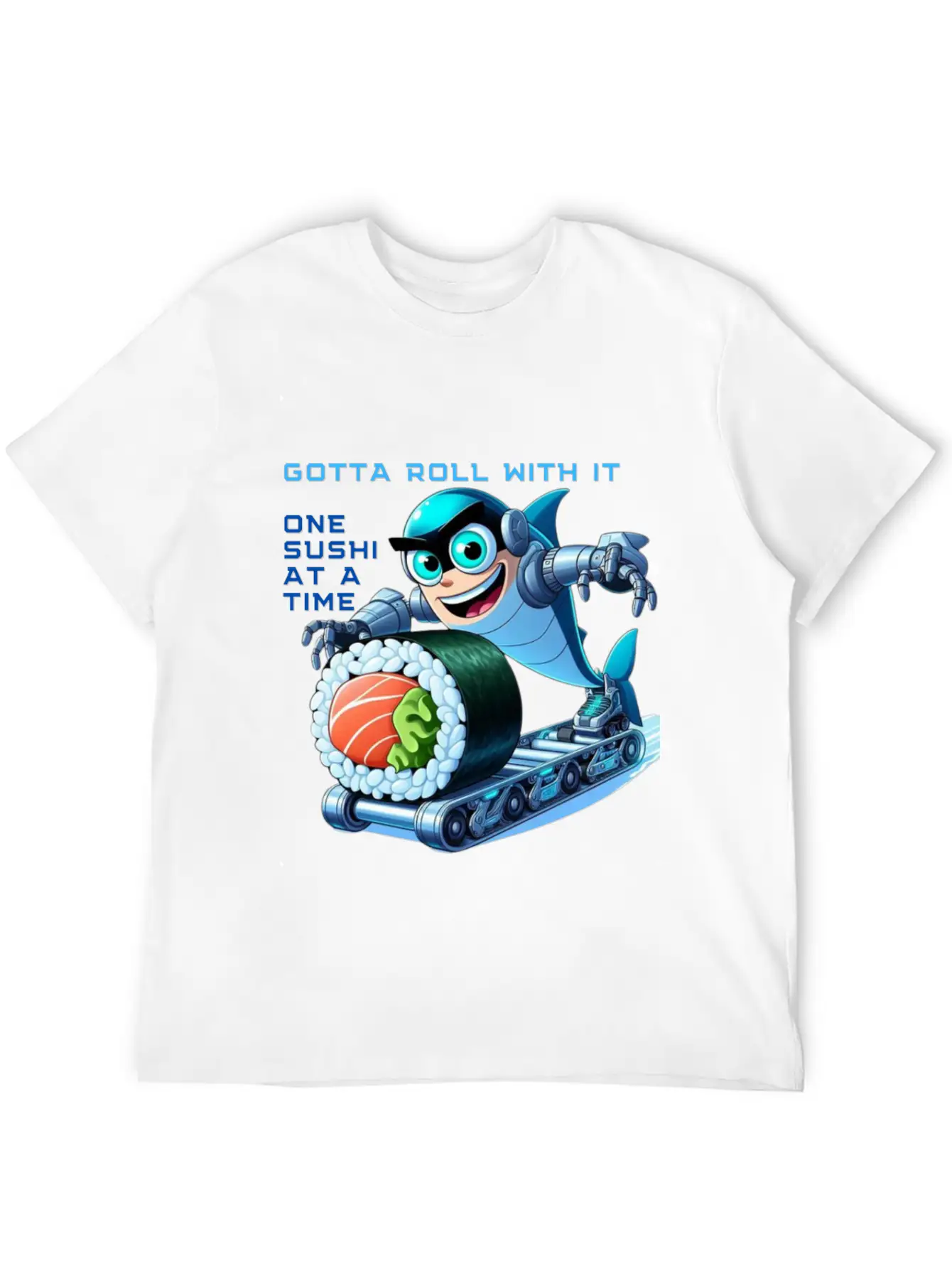 Funny Shark Cyborg Cyberpunk Rolling Sushi Unisex Casual T-Shirt – Clean Design For Daily Comfort