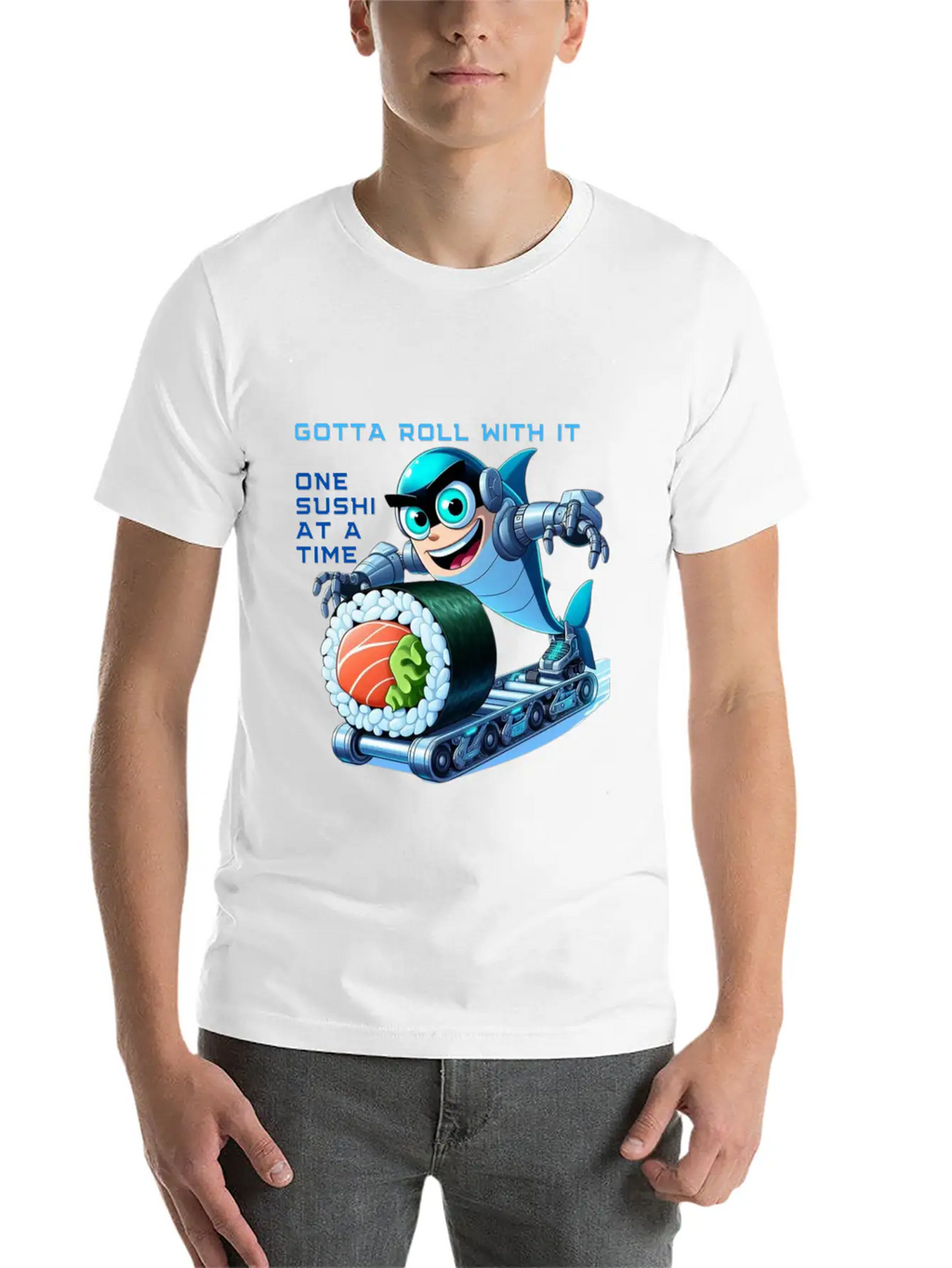 Funny Shark Cyborg Cyberpunk Rolling Sushi Unisex Casual T-Shirt – Clean Design For Daily Comfort