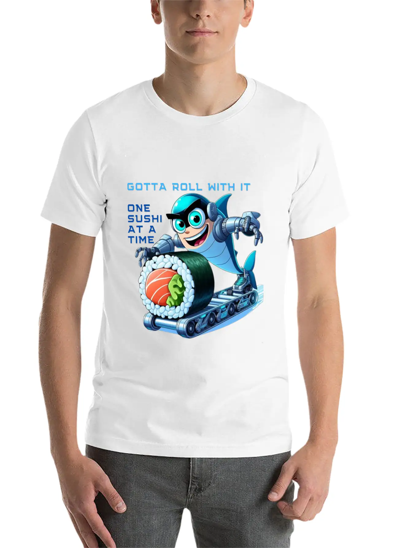 Funny Shark Cyborg Cyberpunk Rolling Sushi Unisex Casual T-Shirt – Clean Design For Daily Comfort