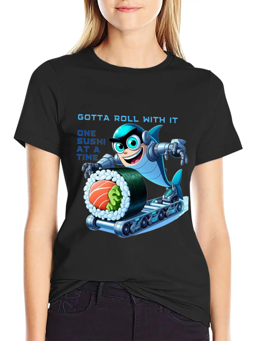 Funny Shark Cyborg Cyberpunk Rolling Sushi Unisex Casual T-Shirt – Clean Design For Daily Comfort
