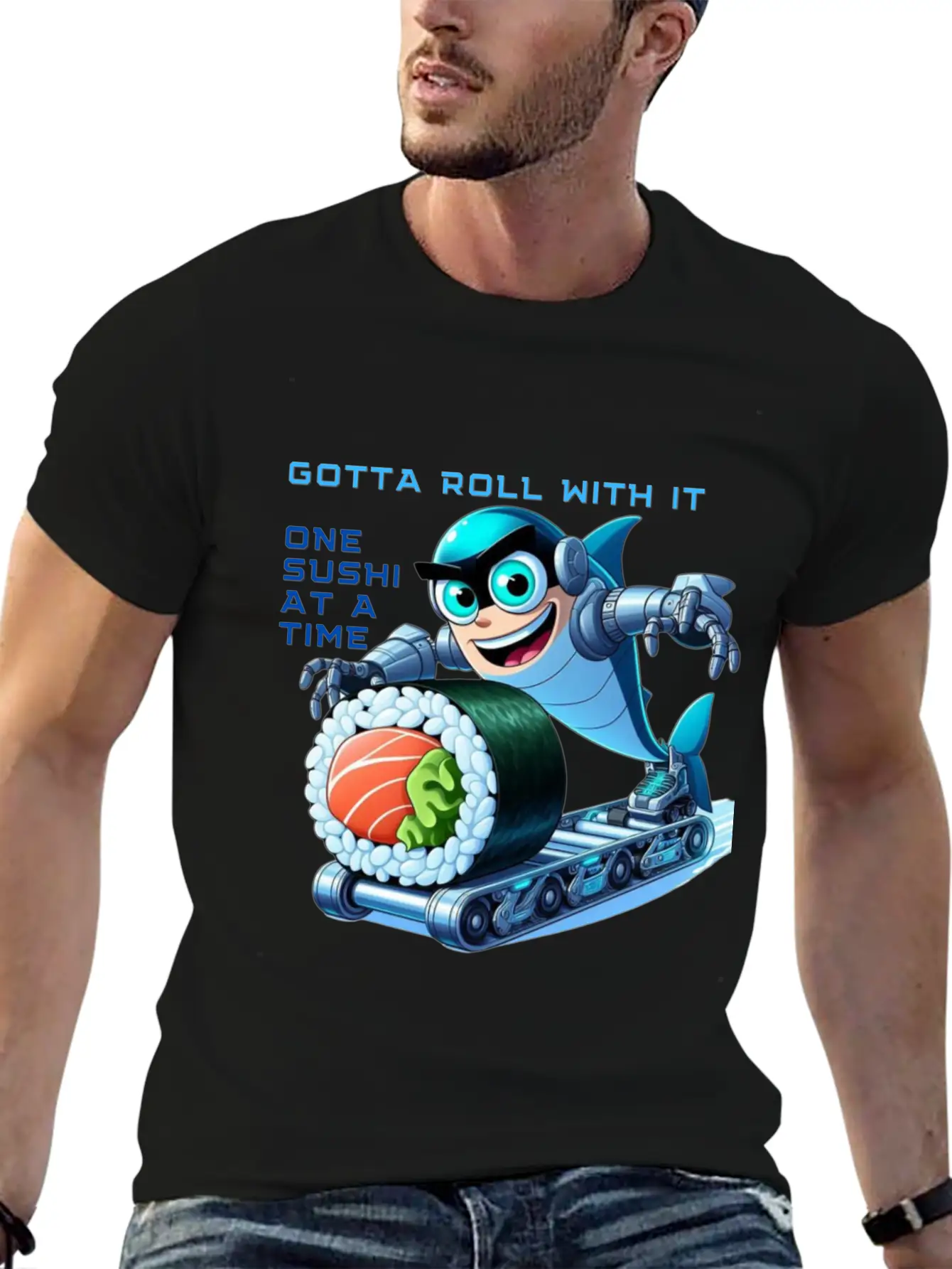 Funny Shark Cyborg Cyberpunk Rolling Sushi Unisex Casual T-Shirt – Clean Design For Daily Comfort