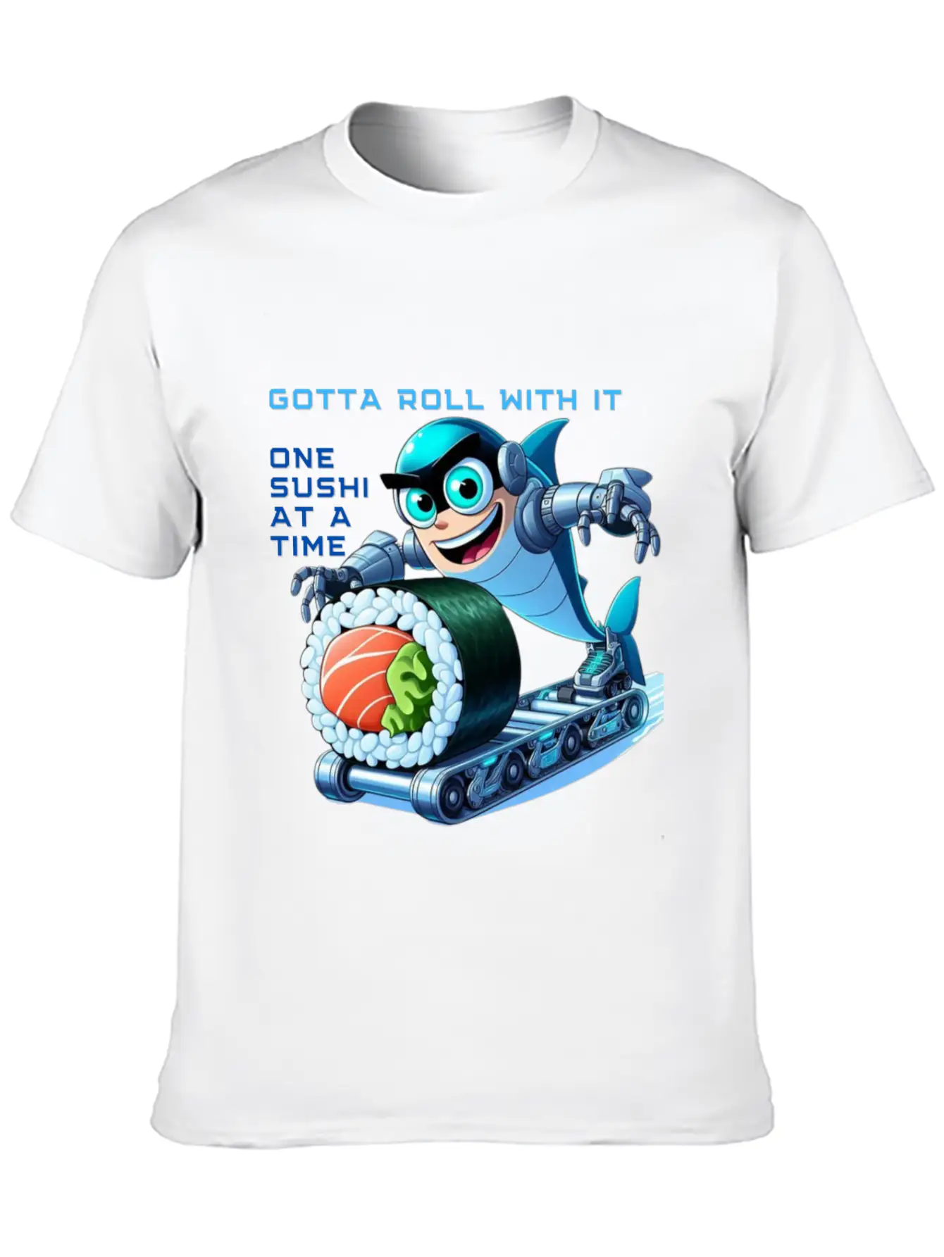 Funny Shark Cyborg Cyberpunk Rolling Sushi Unisex Casual T-Shirt – Clean Design For Daily Comfort